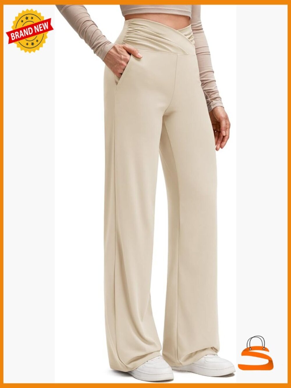 High Stretch Wide Leg Yoga Pants with Pockets Side Pleated V Waist